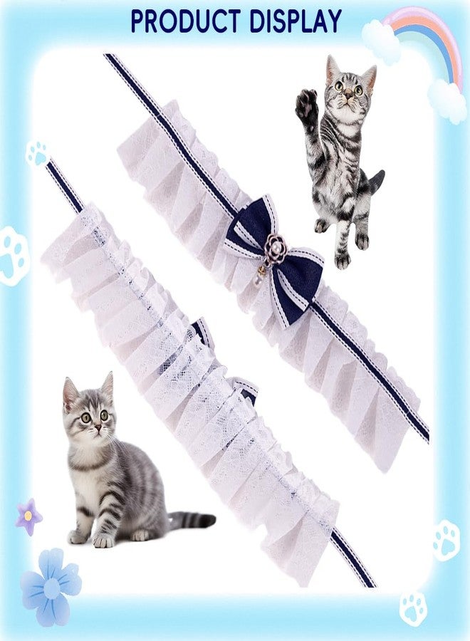 Qpets® Cat Lace Collar with Floral Ornament, Sweetly Stylish Tie-up Bow Collar with White Lace Trim, Fashion Pet Collar for Cat, Small Breed Dogs-Blue - Image 4